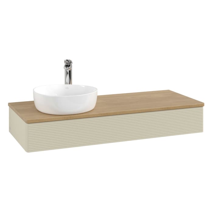 Villeroy & Boch Antao Waschbeckenunterschrank, 120 x 19 cm, 1 Auszug, Front mit Struktur, mit Hahnloch, für Waschtisch links