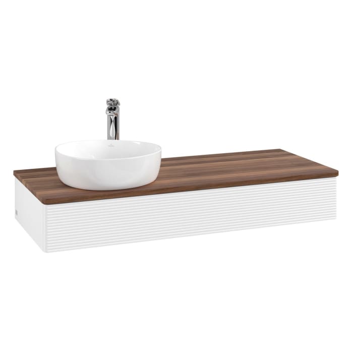 Villeroy & Boch Antao Waschbeckenunterschrank, 120 x 19 cm, 1 Auszug, Front mit Struktur, mit Hahnloch, für Waschtisch links