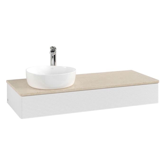 Villeroy & Boch Antao Waschbeckenunterschrank, 120 x 19 cm, 1 Auszug, Front mit Struktur, mit Hahnloch, für Waschtisch links