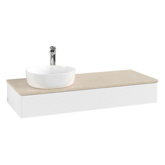 Villeroy & Boch Antao Waschbeckenunterschrank, 120 x 19 cm, 1 Auszug, Front mit Struktur, mit Hahnloch, für Waschtisch links