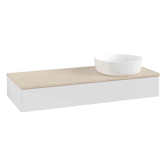Villeroy & Boch Antao Waschbeckenunterschrank, 120 x 19 cm, 1 Auszug, Front ohne Struktur, ohne Hahnloch, für Waschtisch rechts
