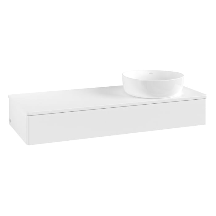 Villeroy & Boch Antao Waschbeckenunterschrank, 120 x 19 cm, 1 Auszug, Front ohne Struktur, mit Hahnloch, für Waschtisch rechts