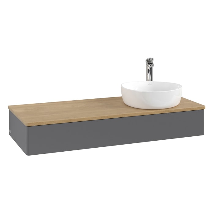 Villeroy & Boch Antao Waschbeckenunterschrank, 120 x 19 cm, 1 Auszug, Front ohne Struktur, mit Hahnloch, für Waschtisch rechts