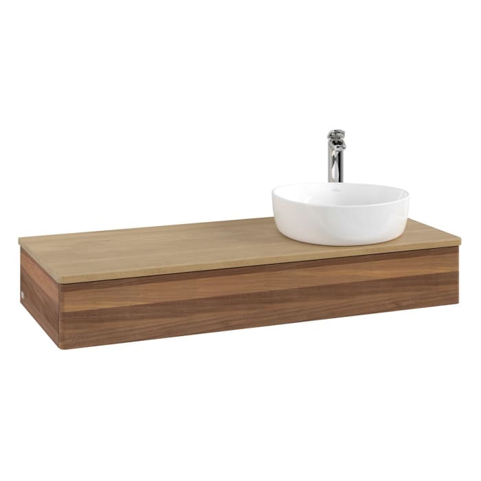 Villeroy & Boch Antao Waschbeckenunterschrank, 120 x 19 cm, 1 Auszug, Front ohne Struktur, mit Hahnloch, für Waschtisch rechts