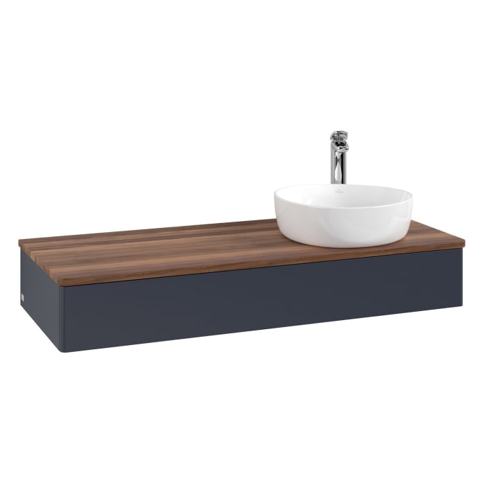 Villeroy & Boch Antao Waschbeckenunterschrank, 120 x 19 cm, 1 Auszug, Front ohne Struktur, mit Hahnloch, für Waschtisch rechts