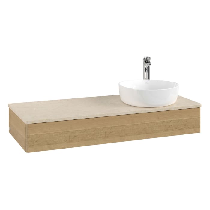 Villeroy & Boch Antao Waschbeckenunterschrank, 120 x 19 cm, 1 Auszug, Front ohne Struktur, mit Hahnloch, für Waschtisch rechts