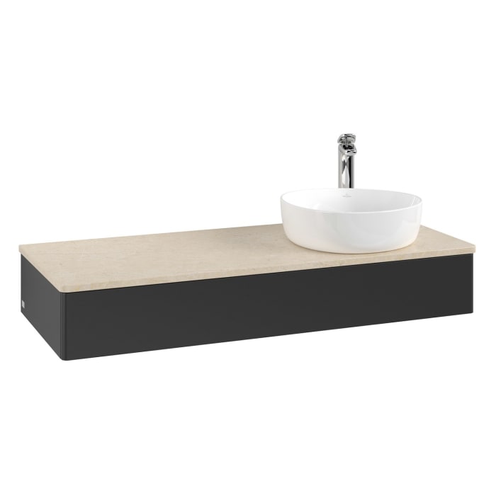 Villeroy & Boch Antao Waschbeckenunterschrank, 120 x 19 cm, 1 Auszug, Front ohne Struktur, mit Hahnloch, für Waschtisch rechts