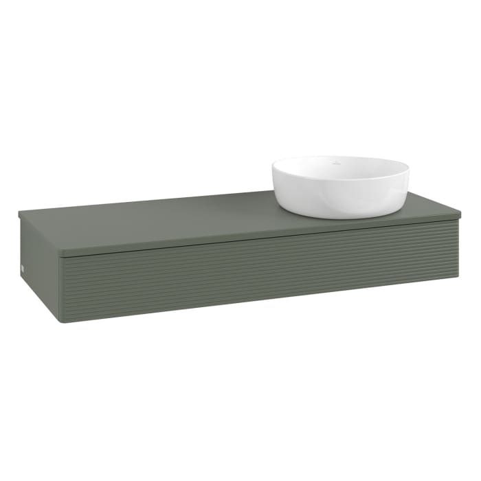 Villeroy & Boch Antao Waschbeckenunterschrank, 120 x 19 cm, 1 Auszug, Front mit Struktur, mit Hahnloch, für Waschtisch rechts