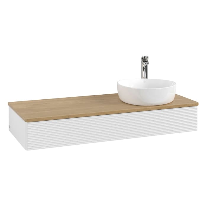 Villeroy & Boch Antao Waschbeckenunterschrank, 120 x 19 cm, 1 Auszug, Front mit Struktur, mit Hahnloch, für Waschtisch rechts