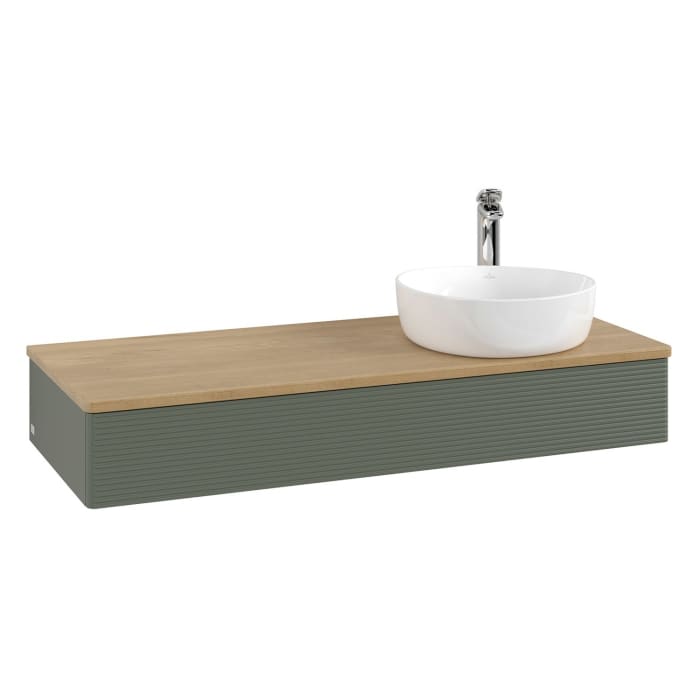 Villeroy & Boch Antao Waschbeckenunterschrank, 120 x 19 cm, 1 Auszug, Front mit Struktur, mit Hahnloch, für Waschtisch rechts