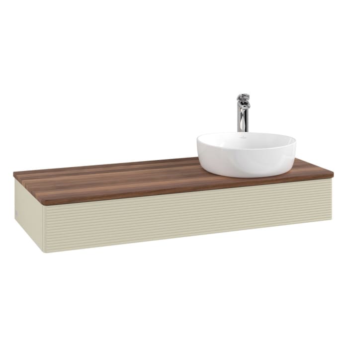 Villeroy & Boch Antao Waschbeckenunterschrank, 120 x 19 cm, 1 Auszug, Front mit Struktur, mit Hahnloch, für Waschtisch rechts