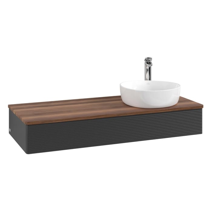 Villeroy & Boch Antao Waschbeckenunterschrank, 120 x 19 cm, 1 Auszug, Front mit Struktur, mit Hahnloch, für Waschtisch rechts