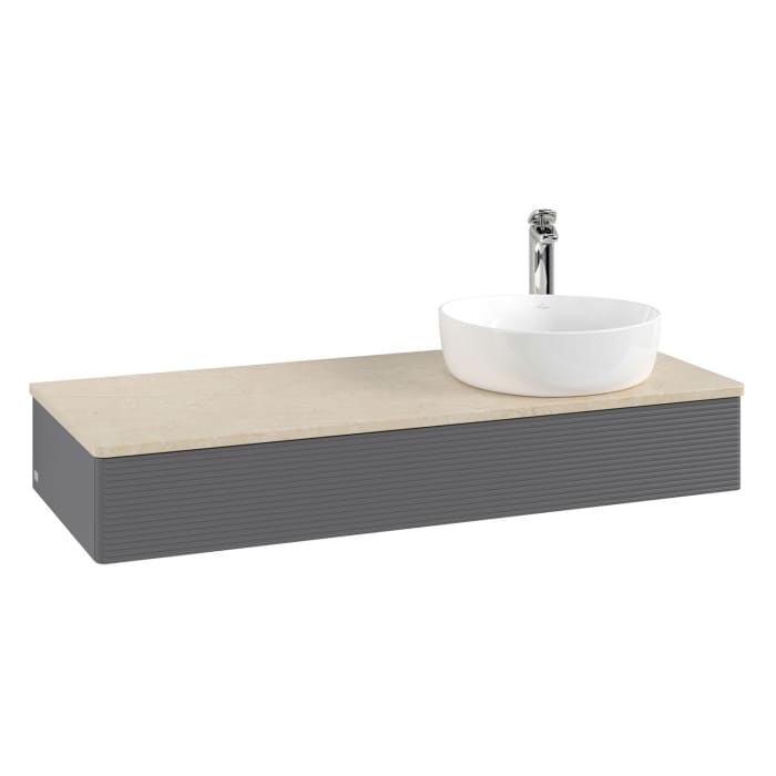 Villeroy & Boch Antao Waschbeckenunterschrank, 120 x 19 cm, 1 Auszug, Front mit Struktur, mit Hahnloch, für Waschtisch rechts