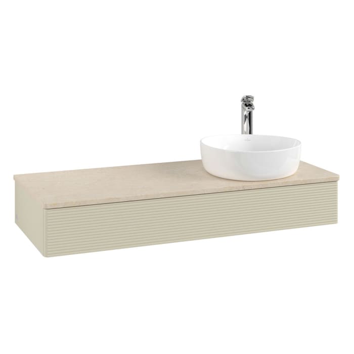 Villeroy & Boch Antao Waschbeckenunterschrank, 120 x 19 cm, 1 Auszug, Front mit Struktur, mit Hahnloch, für Waschtisch rechts