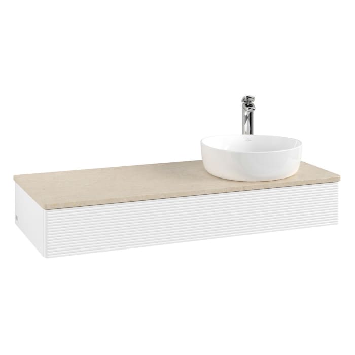 Villeroy & Boch Antao Waschbeckenunterschrank, 120 x 19 cm, 1 Auszug, Front mit Struktur, mit Hahnloch, für Waschtisch rechts