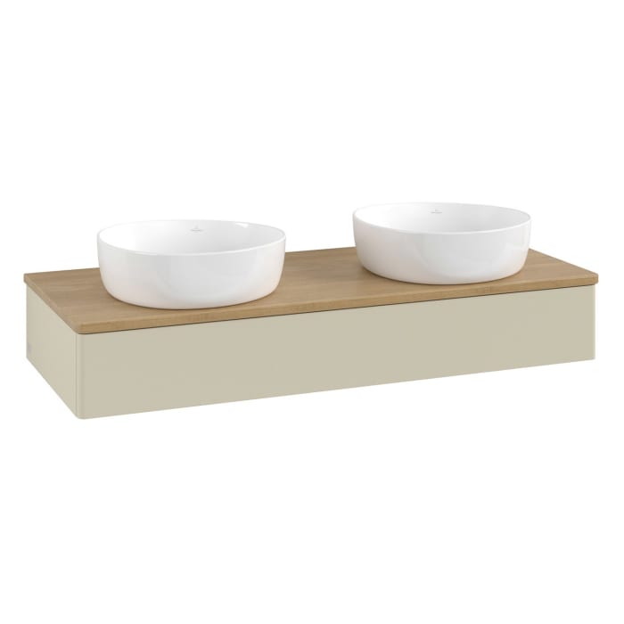 Villeroy & Boch Antao Waschbeckenunterschrank, 120 x 19 cm, 1 Auszug, Front ohne Struktur, ohne Hahnloch, für Waschtisch links und rechts