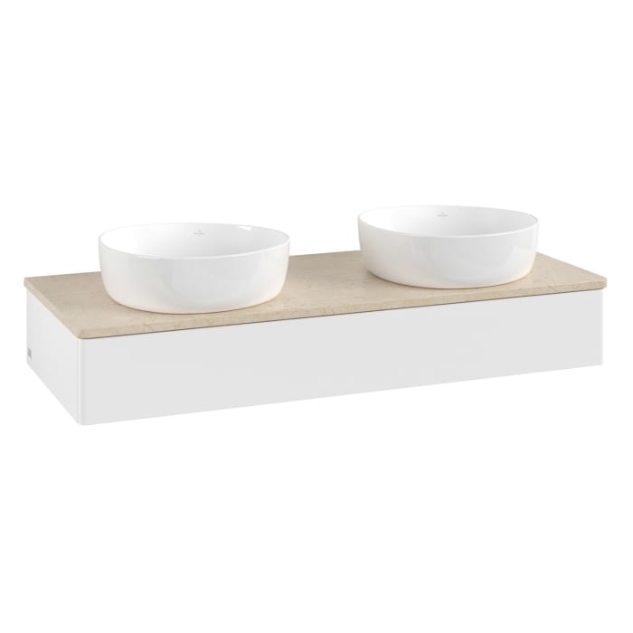 Villeroy & Boch Antao Waschbeckenunterschrank, 120 x 19 cm, 1 Auszug, Front ohne Struktur, ohne Hahnloch, für Waschtisch links und rechts