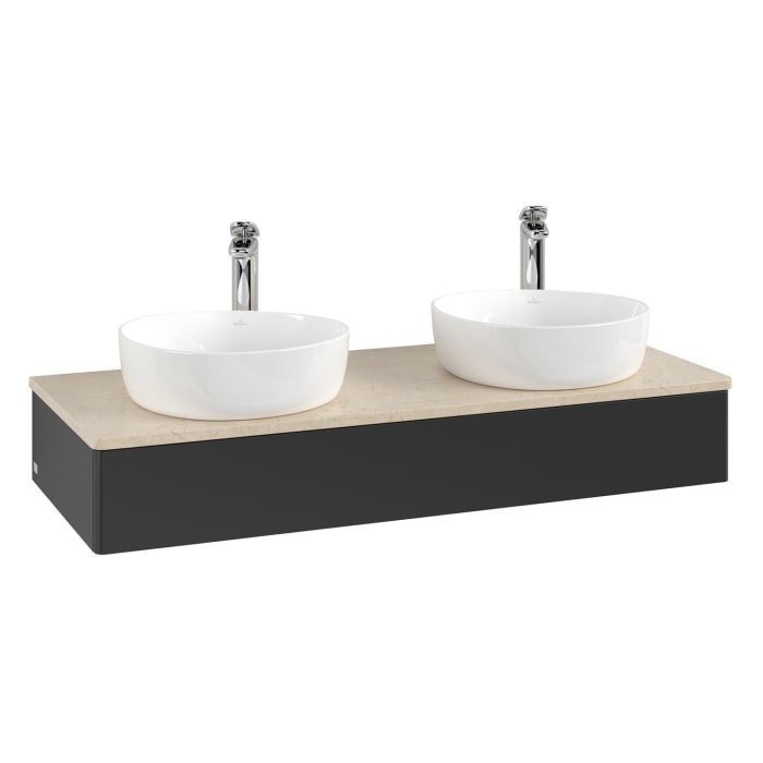 Villeroy & Boch Antao Waschbeckenunterschrank, 120 x 19 cm, 1 Auszug, Front ohne Struktur, mit Hahnloch, für Waschtisch links und rechts