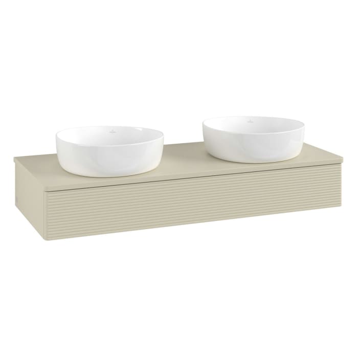 Villeroy & Boch Antao Waschbeckenunterschrank, 120 x 19 cm, 1 Auszug, Front mit Struktur, mit Hahnloch, für Waschtisch links und rechts