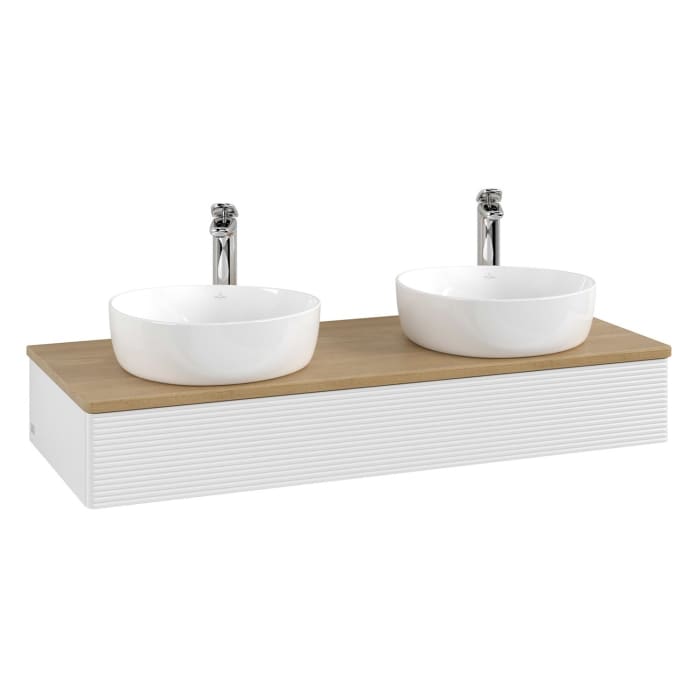 Villeroy & Boch Antao Waschbeckenunterschrank, 120 x 19 cm, 1 Auszug, Front mit Struktur, mit Hahnloch, für Waschtisch links und rechts