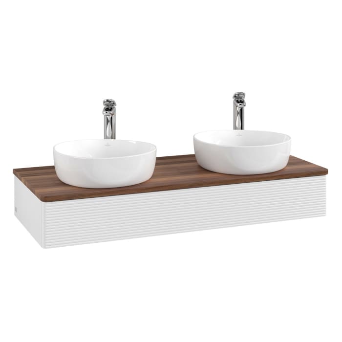 Villeroy & Boch Antao Waschbeckenunterschrank, 120 x 19 cm, 1 Auszug, Front mit Struktur, mit Hahnloch, für Waschtisch links und rechts