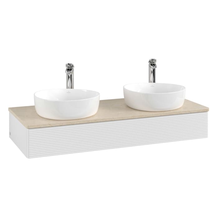 Villeroy & Boch Antao Waschbeckenunterschrank, 120 x 19 cm, 1 Auszug, Front mit Struktur, mit Hahnloch, für Waschtisch links und rechts