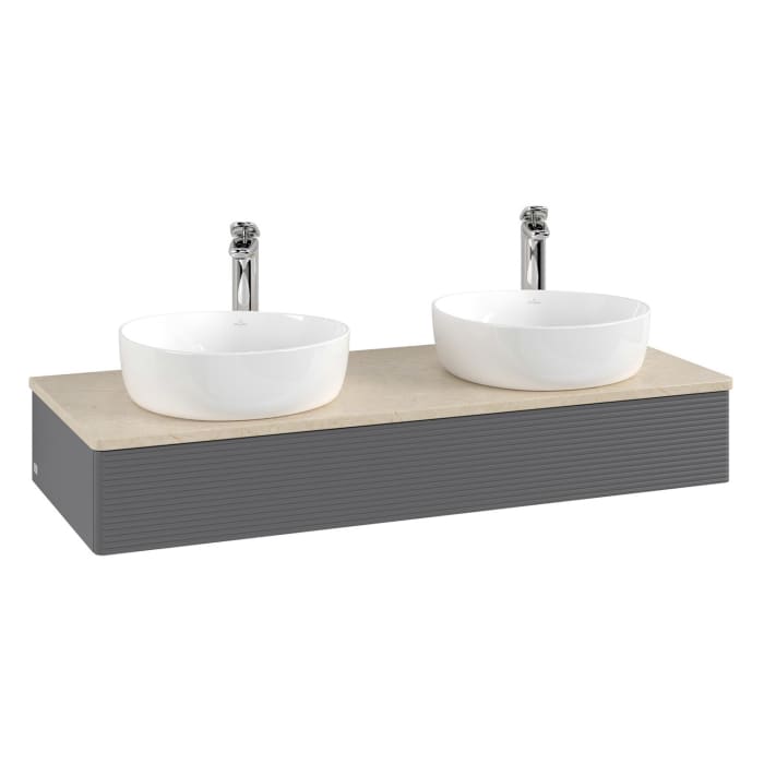Villeroy & Boch Antao Waschbeckenunterschrank, 120 x 19 cm, 1 Auszug, Front mit Struktur, mit Hahnloch, für Waschtisch links und rechts