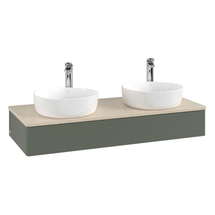 Villeroy & Boch Antao Waschbeckenunterschrank, 120 x 19 cm, 1 Auszug, Front mit Struktur, mit Hahnloch, für Waschtisch links und rechts