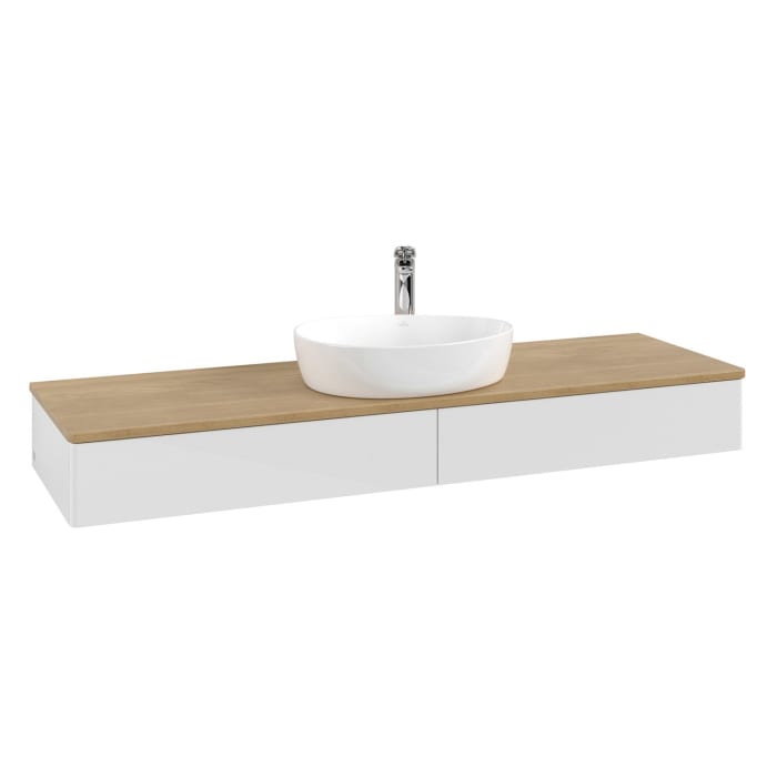 Villeroy & Boch Antao Waschbeckenunterschrank, 160 x 19 cm, 2 Auszüge, Front ohne Struktur, mit Hahnloch, für Waschtisch mittig