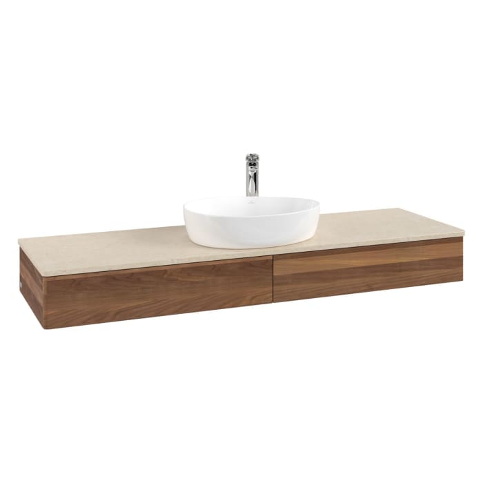 Villeroy & Boch Antao Waschbeckenunterschrank, 160 x 19 cm, 2 Auszüge, Front ohne Struktur, mit Hahnloch, für Waschtisch mittig