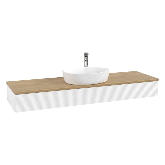 Villeroy & Boch Antao Waschbeckenunterschrank, 160 x 19 cm, 2 Auszüge, Front mit Struktur, mit Hahnloch, für Waschtisch mittig