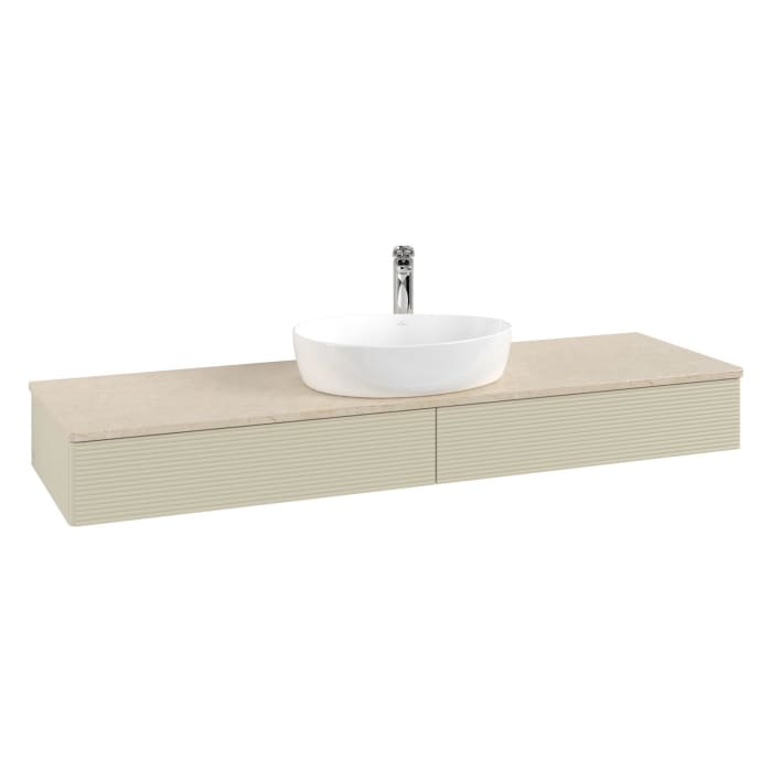 Villeroy & Boch Antao Waschbeckenunterschrank, 160 x 19 cm, 2 Auszüge, Front mit Struktur, mit Hahnloch, für Waschtisch mittig