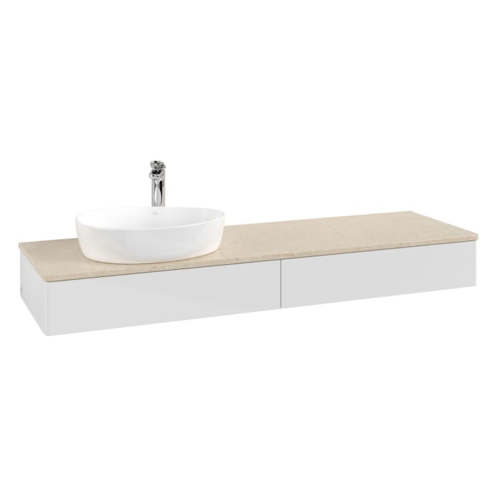 Villeroy & Boch Antao Waschbeckenunterschrank, 160 x 19 cm, 2 Auszüge, Front ohne Struktur, mit Hahnloch, für Waschtisch links