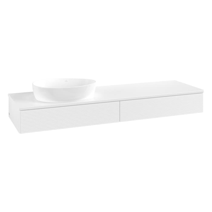 Villeroy & Boch Antao Waschbeckenunterschrank, 160 x 19 cm, 2 Auszüge, Front mit Struktur, mit Hahnloch, für Waschtisch links