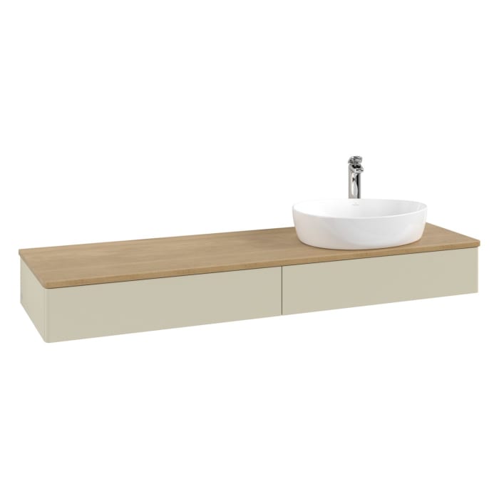 Villeroy & Boch Antao Waschbeckenunterschrank, 160 x 19 cm, 2 Auszüge, Front ohne Struktur, mit Hahnloch, für Waschtisch rechts
