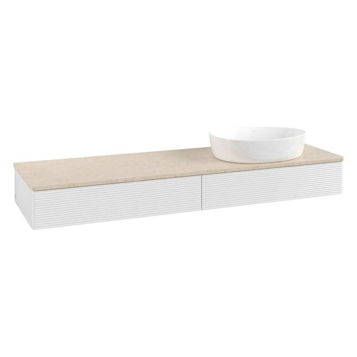 Villeroy & Boch Antao Waschbeckenunterschrank, 160 x 19 cm, 2 Auszüge, Front mit Struktur, ohne Hahnloch, für Waschtisch rechts