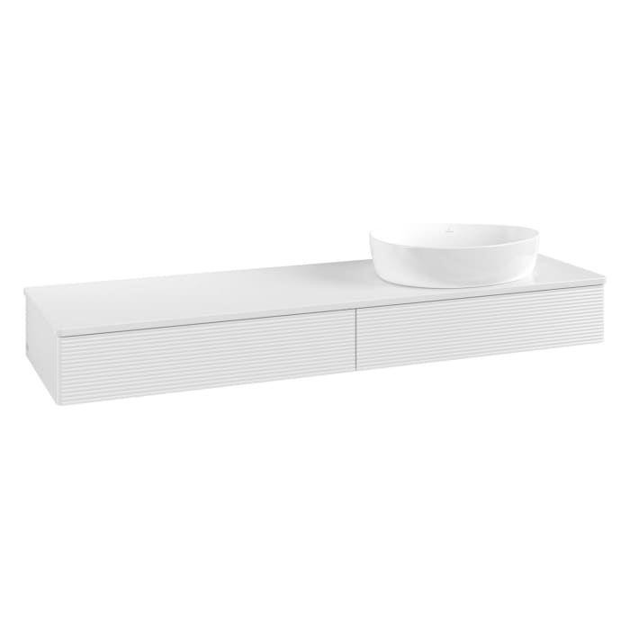 Villeroy & Boch Antao Waschbeckenunterschrank, 160 x 19 cm, 2 Auszüge, Front mit Struktur, mit Hahnloch, für Waschtisch rechts