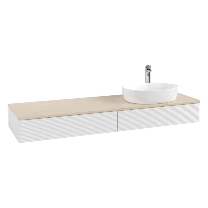 Villeroy & Boch Antao Waschbeckenunterschrank, 160 x 19 cm, 2 Auszüge, Front mit Struktur, mit Hahnloch, für Waschtisch rechts