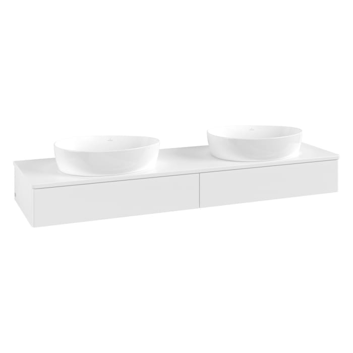 Villeroy & Boch Antao Waschbeckenunterschrank, 160 x 19 cm, 2 Auszüge, Front ohne Struktur, mit Hahnloch, für Waschtisch links und rechts