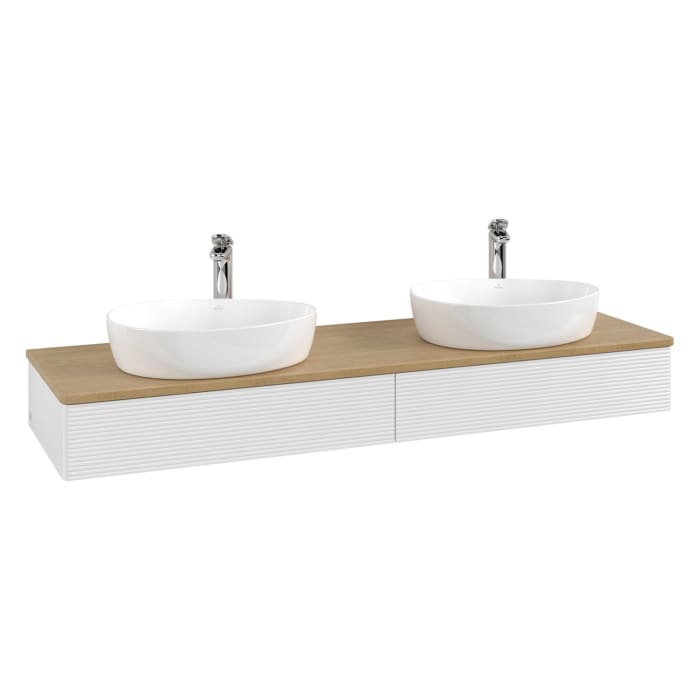 Villeroy & Boch Antao Waschbeckenunterschrank, 160 x 19 cm, 2 Auszüge, Front mit Struktur, mit Hahnloch, für Waschtisch links und rechts
