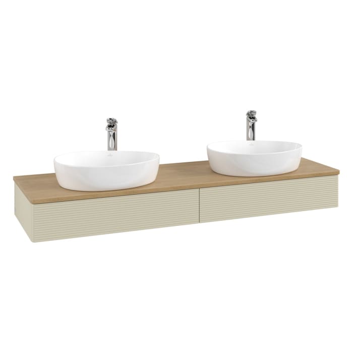 Villeroy & Boch Antao Waschbeckenunterschrank, 160 x 19 cm, 2 Auszüge, Front mit Struktur, mit Hahnloch, für Waschtisch links und rechts