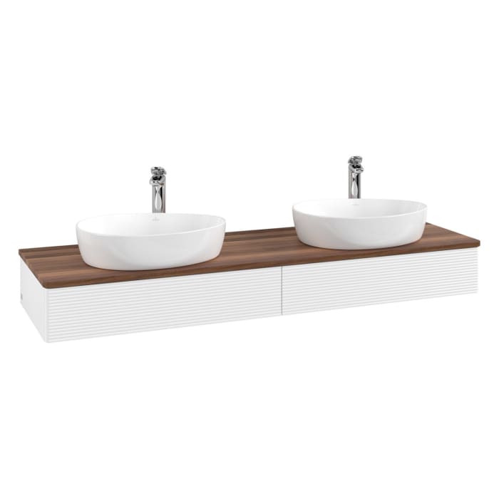 Villeroy & Boch Antao Waschbeckenunterschrank, 160 x 19 cm, 2 Auszüge, Front mit Struktur, mit Hahnloch, für Waschtisch links und rechts