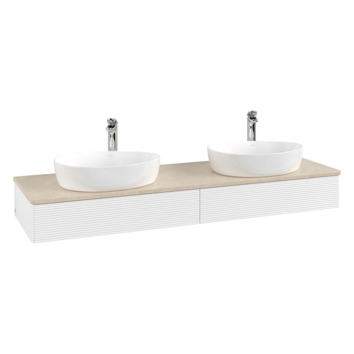 Villeroy & Boch Antao Waschbeckenunterschrank, 160 x 19 cm, 2 Auszüge, Front mit Struktur, mit Hahnloch, für Waschtisch links und rechts
