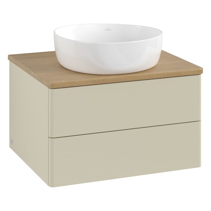 Villeroy & Boch Antao Waschbeckenunterschrank, 60 x 19 cm, 2 Auszüge, Fronten ohne Struktur, ohne Hahnloch