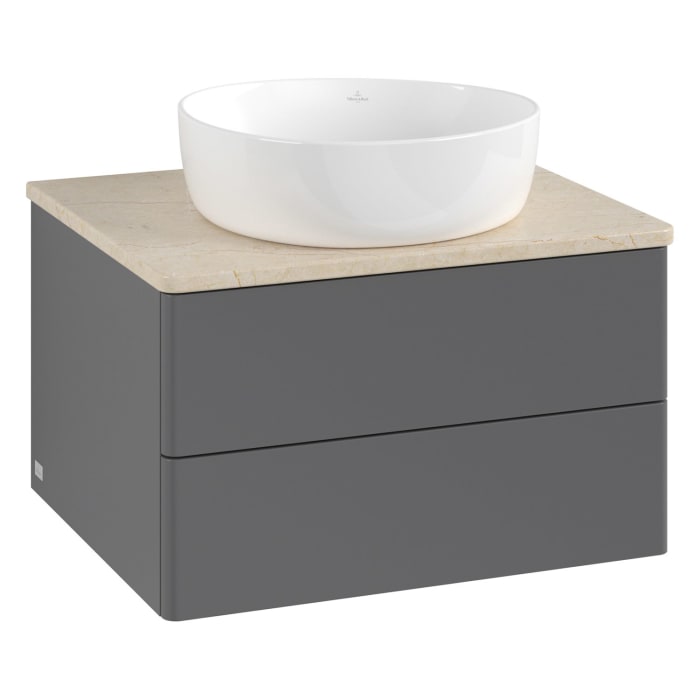 Villeroy & Boch Antao Waschbeckenunterschrank, 60 x 19 cm, 2 Auszüge, Fronten ohne Struktur, ohne Hahnloch