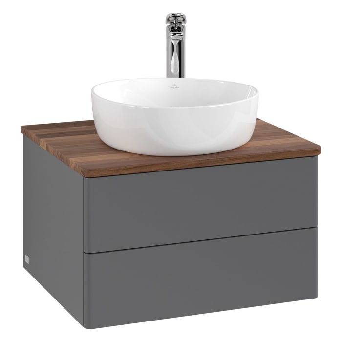 Villeroy & Boch Antao Waschbeckenunterschrank, 60 x 19 cm, 2 Auszüge, Fronten ohne Struktur, mit Hahnloch