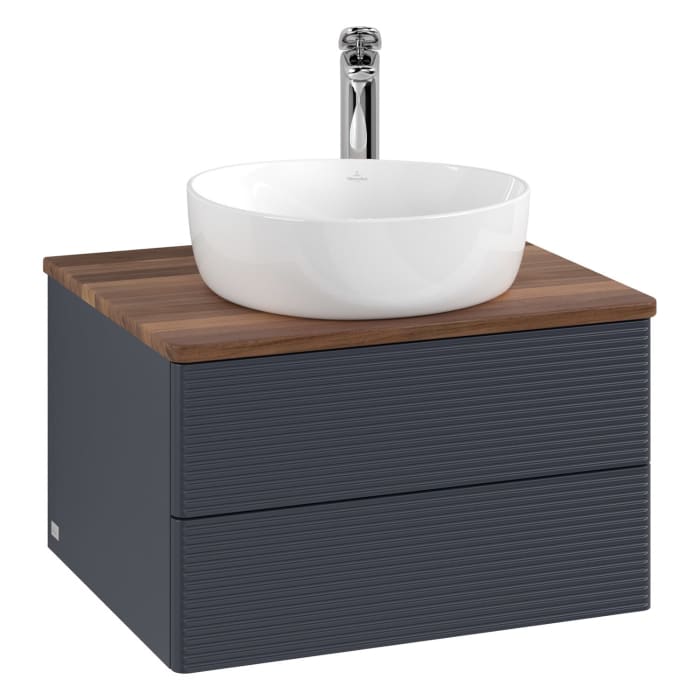 Villeroy & Boch Antao Waschbeckenunterschrank, 60 x 19 cm, 2 Auszüge, Fronten mit Struktur, mit Hahnloch