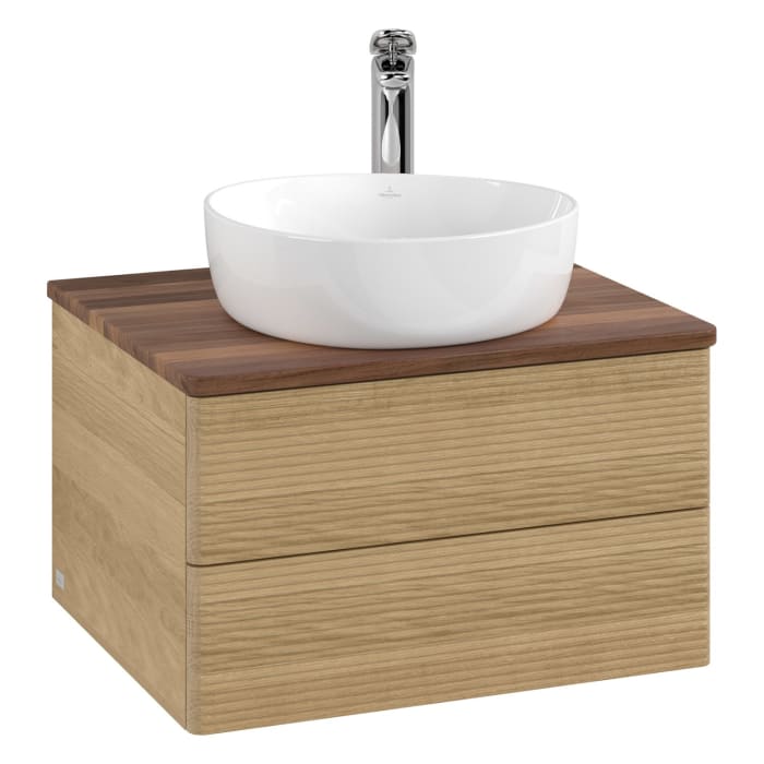 Villeroy & Boch Antao Waschbeckenunterschrank, 60 x 19 cm, 2 Auszüge, Fronten mit Struktur, mit Hahnloch