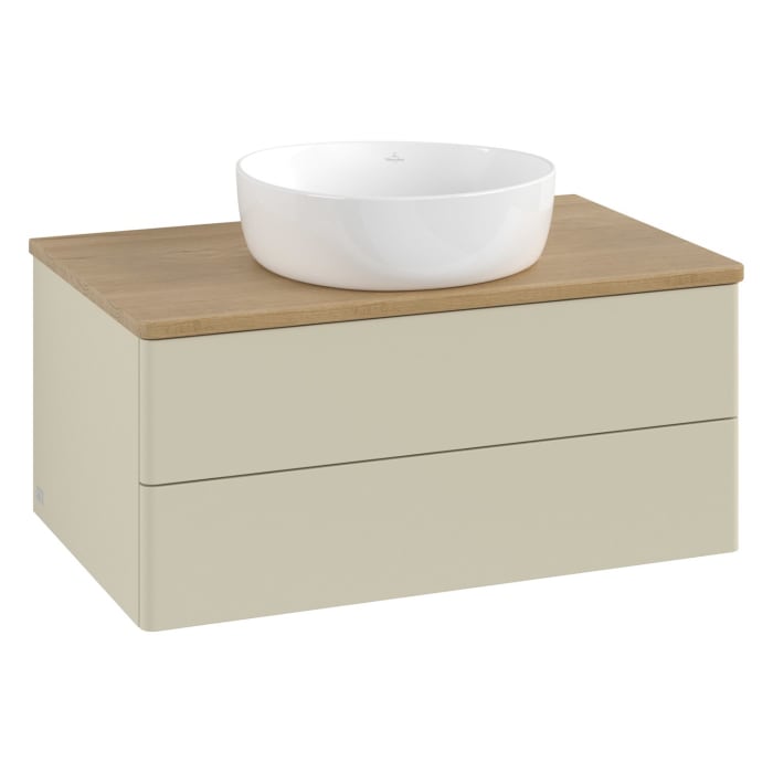 Villeroy & Boch Antao Waschbeckenunterschrank, 80 x 19 cm, 2 Auszüge, Fronten ohne Struktur, ohne Hahnloch