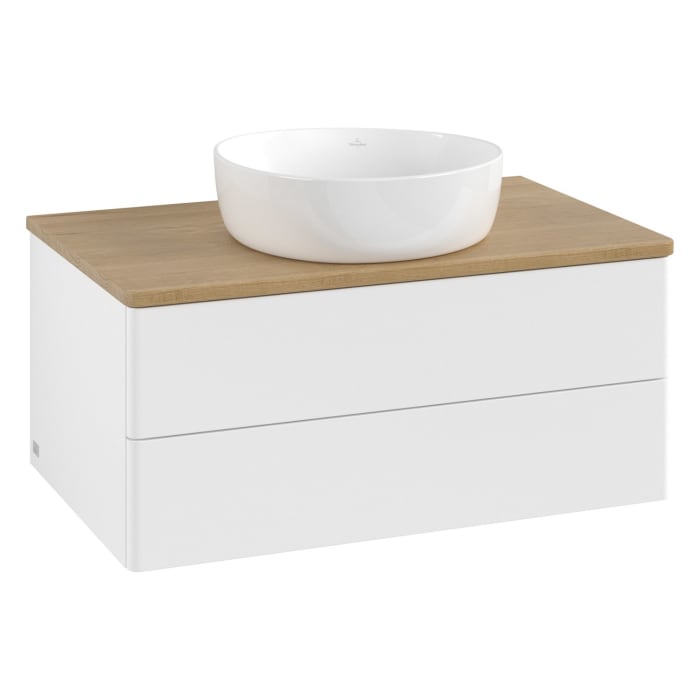 Villeroy & Boch Antao Waschbeckenunterschrank, 80 x 19 cm, 2 Auszüge, Fronten ohne Struktur, ohne Hahnloch